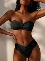 Costume Da Bagno Monocromatico Con Testo A Rilievo Per Donne In Vacanza Al Mare