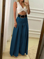 Pantaloni Casual Eleganti A Gamba Larga Di Colore Tinta Unita Da Donna