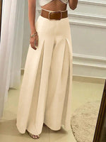 Pantaloni Casual Eleganti A Gamba Larga Di Colore Tinta Unita Da Donna