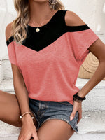 Maglia A Maniche Corte Con Spalle Scoperte E Blocchi Di Colore A Contrasto