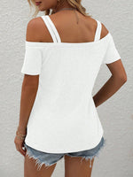 Maglietta casual estiva con spalle scoperte, maniche corte e colore solido per donne