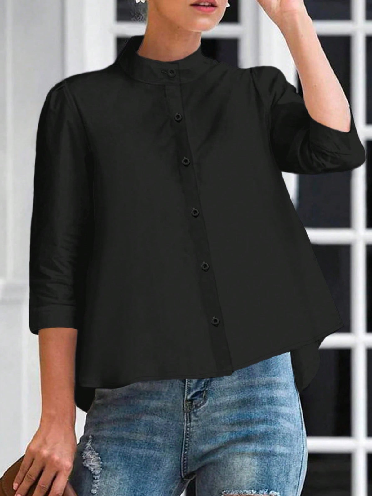 Camicetta Elegante Con Colletto a Stantuffo Per Le Donne Con Colore Solido