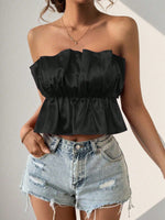 Top sbarazzino senza spalline semplice e di tutti i giorni dal colore unito per donna