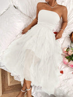 Abito Senza Spalline Con Pieghe E Patchwork In Rete E Tinta Unita