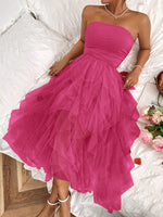 Abito Senza Spalline Con Pieghe E Patchwork In Rete E Tinta Unita