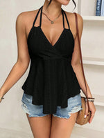 Top Halter Con Ricami A Maglia Vuoti Di Colore Solido