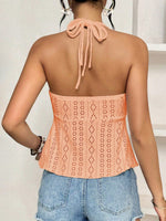 Top Halter Con Ricami A Maglia Vuoti Di Colore Solido