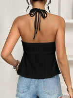 Top Halter Con Ricami A Maglia Vuoti Di Colore Solido