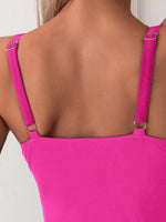 Costume Da Bagno Intero Semplice E Alla Moda Per Le Donne Con Bordo A Cappa E Vita Arricciata In Tessuto Colorato Solido Per Le Vacanze Estive In Spiaggia Con Spalline