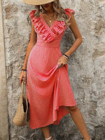 Vestito A Patchwork A Righe Da Donna Con Orlo Arricciato E Vita Stretta