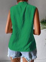 Camicia estiva senza maniche casuale per le vacanze con collo alla coreana ricamato