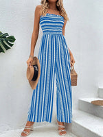 Tuta Jumpsuit A Gambe Larghe Stampata Senza Spalline