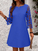 Abito estivo da vacanza con maniche in pizzo e tinta unita da donna