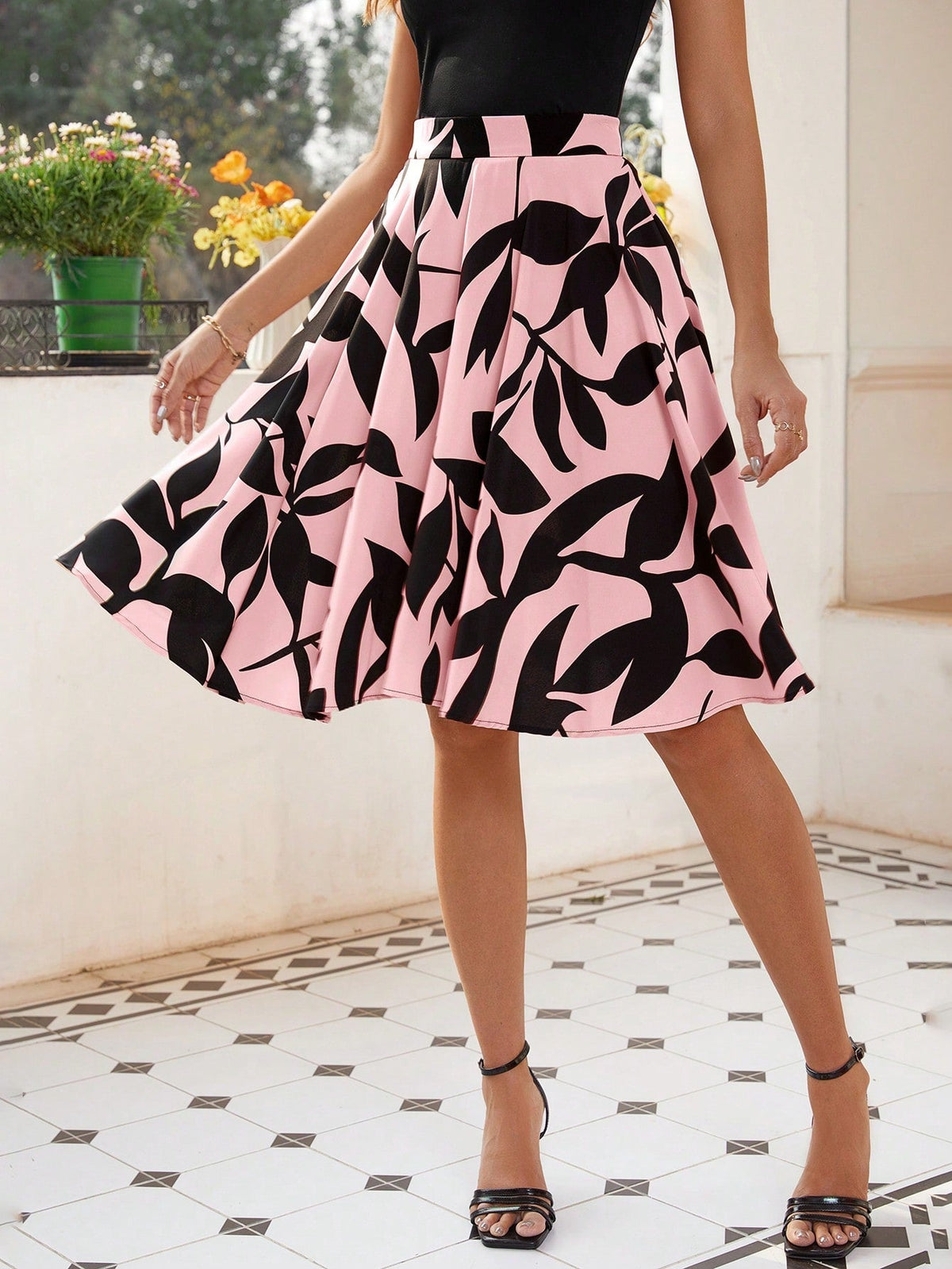 Gonna plissettata con stampa integrale per donne, estate