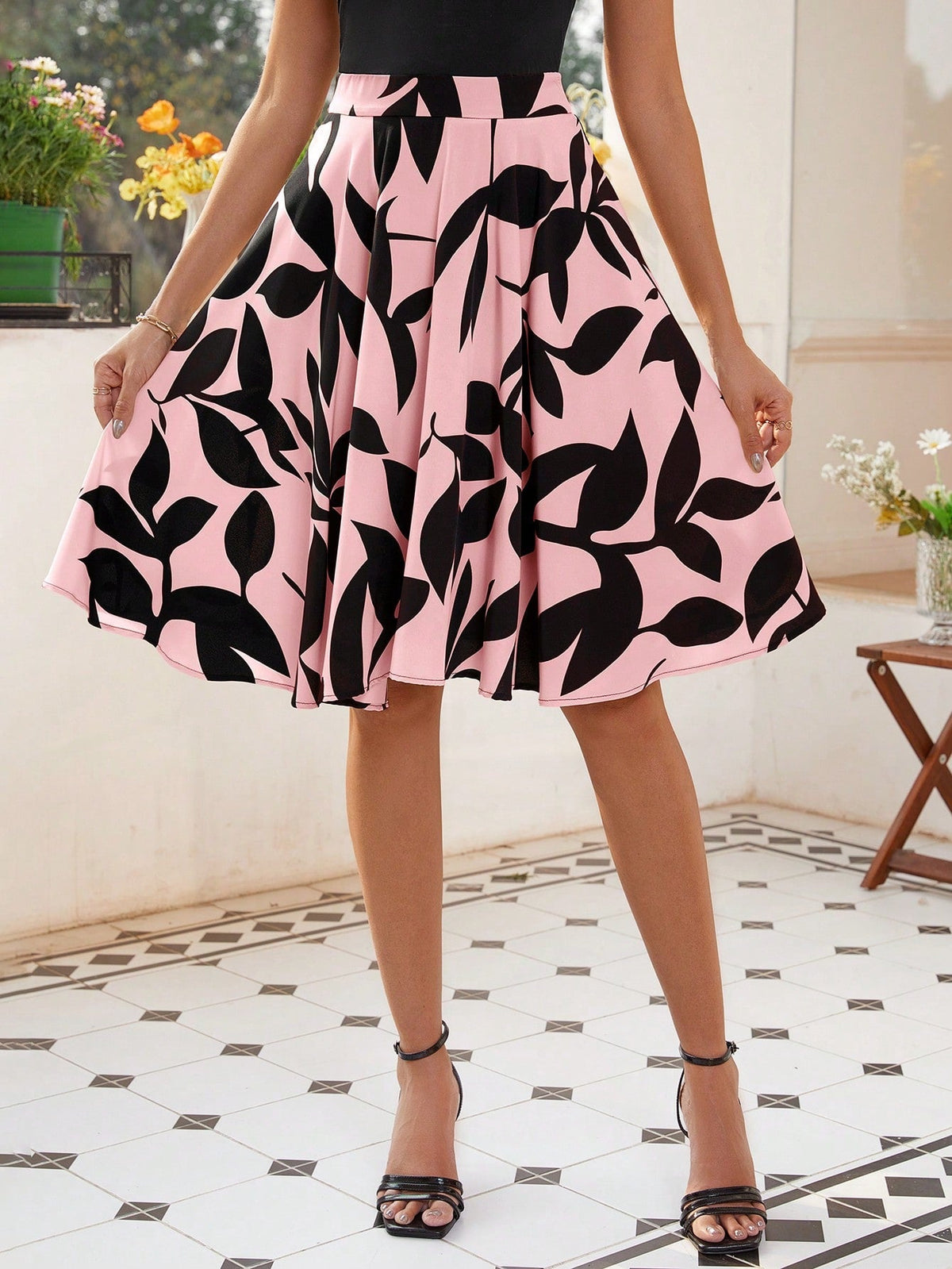 Gonna plissettata con stampa integrale per donne, estate