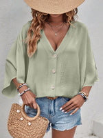 Camicia Casual Con Bottoni Frontali E Collo In Tessuto Testurizzato