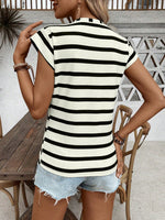 Maglietta casual estiva da donna a righe stampate con girocollo e maniche corte