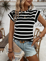 Maglietta casual estiva da donna a righe stampate con girocollo e maniche corte