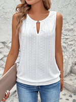 Canotta senza maniche con ricamo floreale bruciato e scollo a chiave per donne, estate