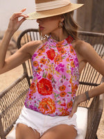 Blusa Estiva Da Donna A Collo Alto Senza Maniche Con Stampa