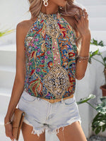 Blusa Estiva Da Donna A Collo Alto Senza Maniche Con Stampa
