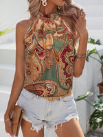 Blusa Estiva Da Donna A Collo Alto Senza Maniche Con Stampa