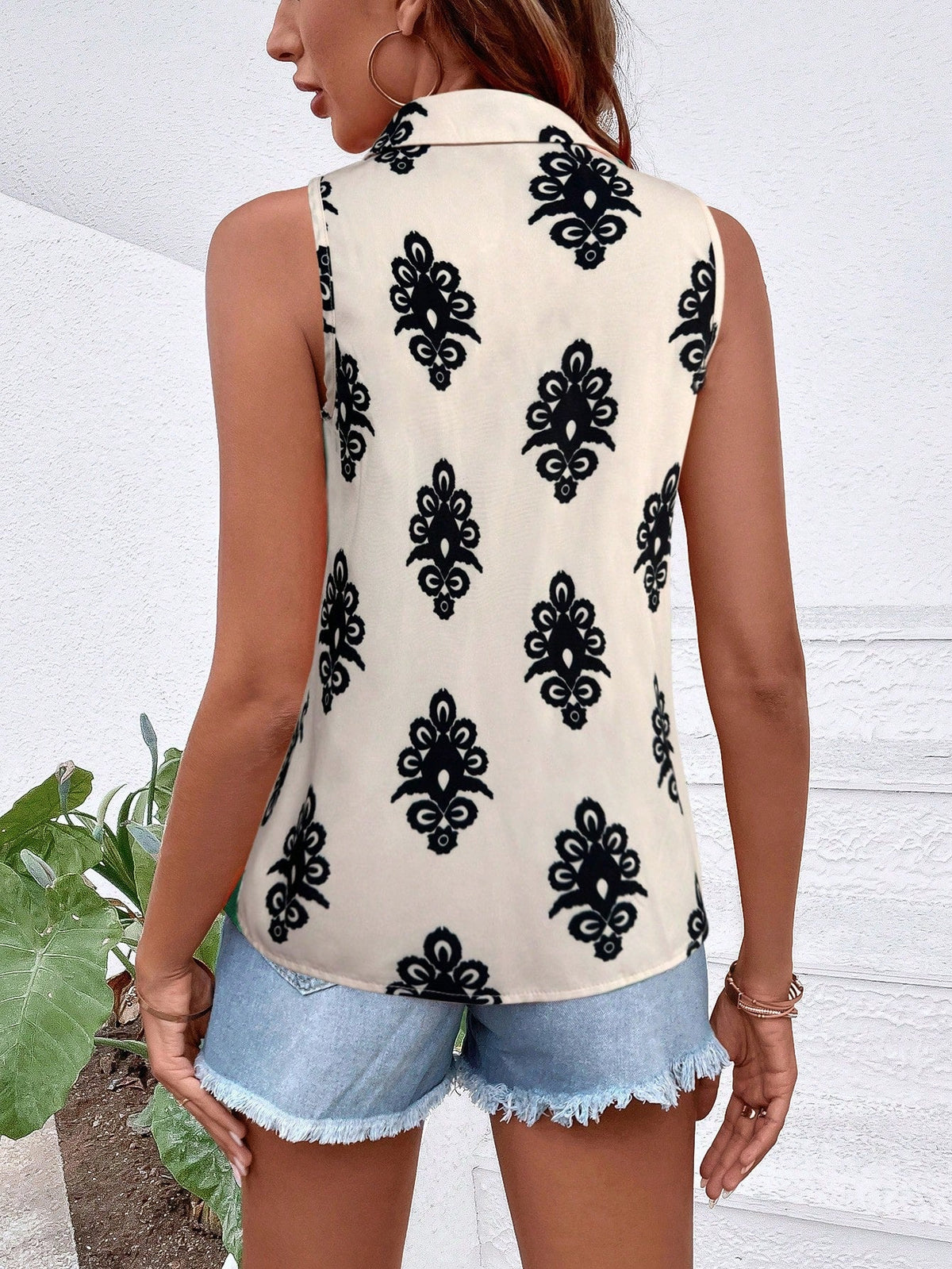 Camicia senza maniche casual da vacanza con colletto e bottoni