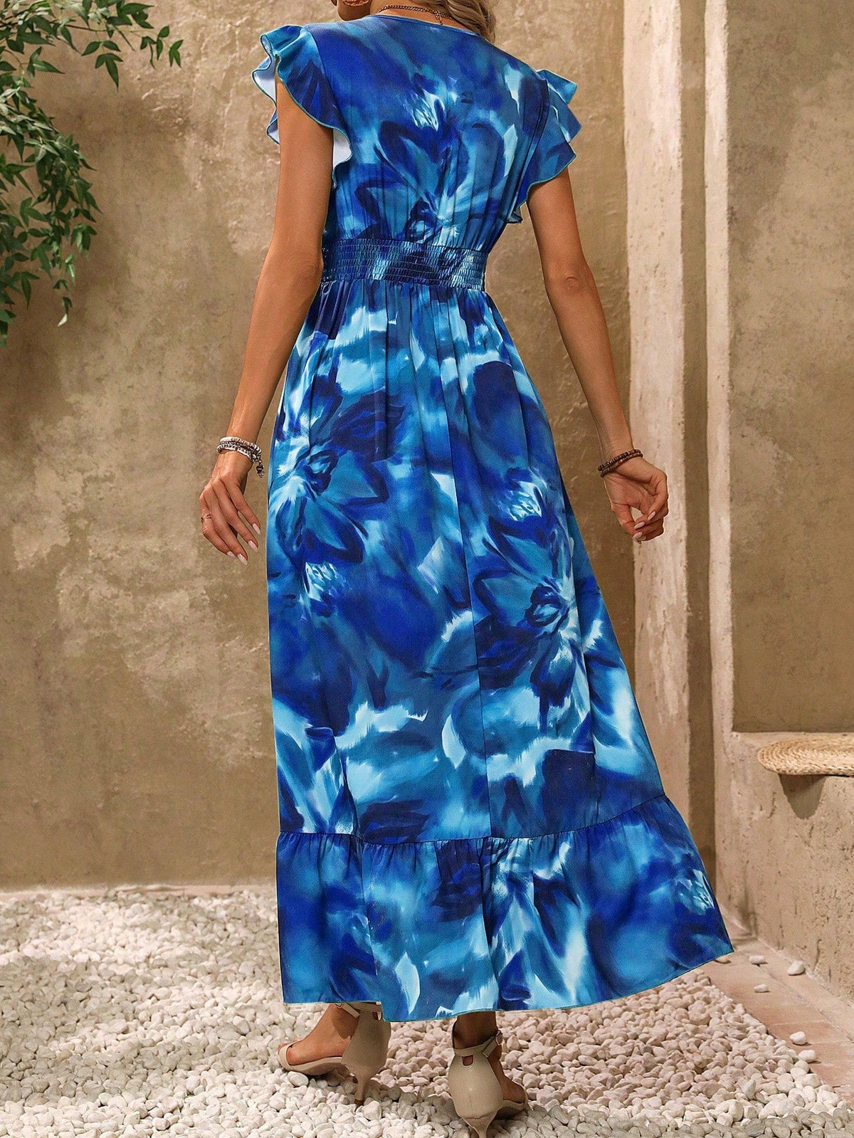 Abito Casual Lungo Con Manica A Cappuccio Con Stampa Geometrica Estiva E Scollo A V Per Donne