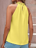 Top pannello in pizzo guipure apertura a goccia indietro con collo halter