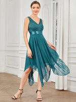 Abiti pizzo a contrasto orlo asimmetrico chiffon