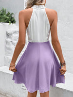 Elegante vestito a collo Halter in pizzo a colori contrastanti con patchwork per le vacanze