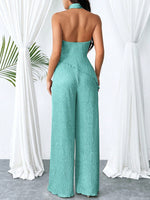 Set di pantaloni a gamba larga e camicetta halter kaki con orlo irregolare plissettato e schiena scoperta