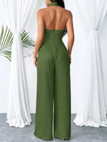 Set di pantaloni a gamba larga e camicetta halter kaki con orlo irregolare plissettato e schiena scoperta