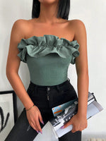 Maglia donna a tinta unita dallo stile minimalista con bordo arricciato