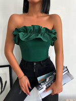 Maglia donna a tinta unita dallo stile minimalista con bordo arricciato