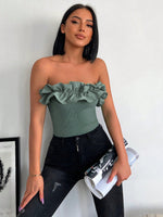 Maglia donna a tinta unita dallo stile minimalista con bordo arricciato