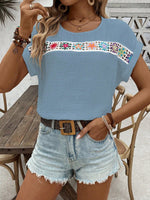 Blusa Estiva Informale Con Texture A Manica Pipistrello E Ricamo A Crochet