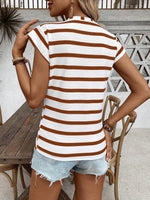 Maglietta casual estiva da donna a righe stampate con girocollo e maniche corte