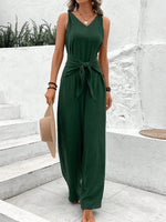 Salopette blu navy con scollo a V e cinturino intrecciato per donne