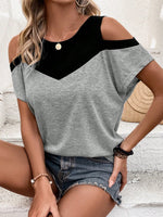 Maglia A Maniche Corte Con Spalle Scoperte E Blocchi Di Colore A Contrasto