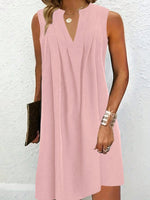 Vestito casual nero senza maniche con scollo a V e colletto a stelo per signore