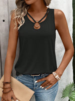 Canotta donna casuale primavera/estate a tinta unita con scollo a chiave