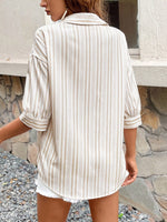 Camicia con spalla cadente camicia a righe a maniche lunghe da donna
