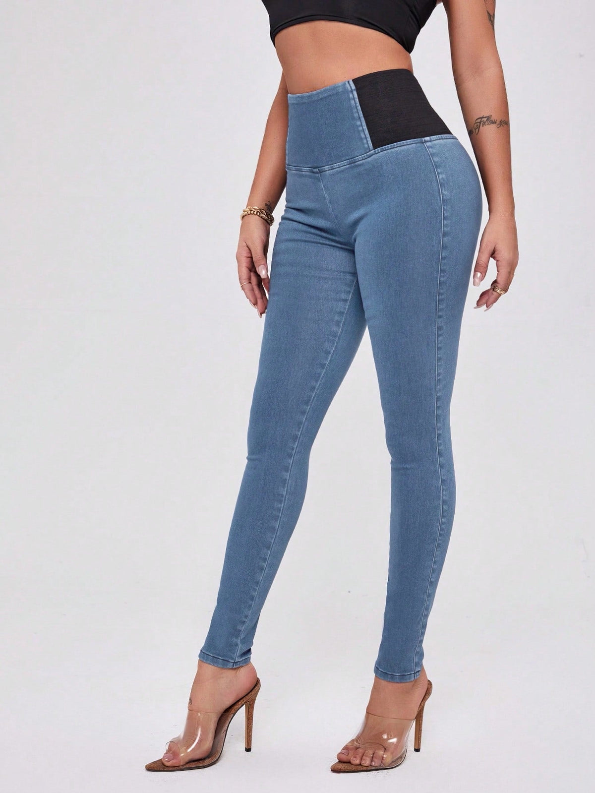Jeggings vita alta color block