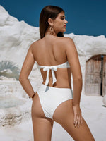 Costume Da Bagno Monocromatico Con Testo A Rilievo Per Donne In Vacanza Al Mare