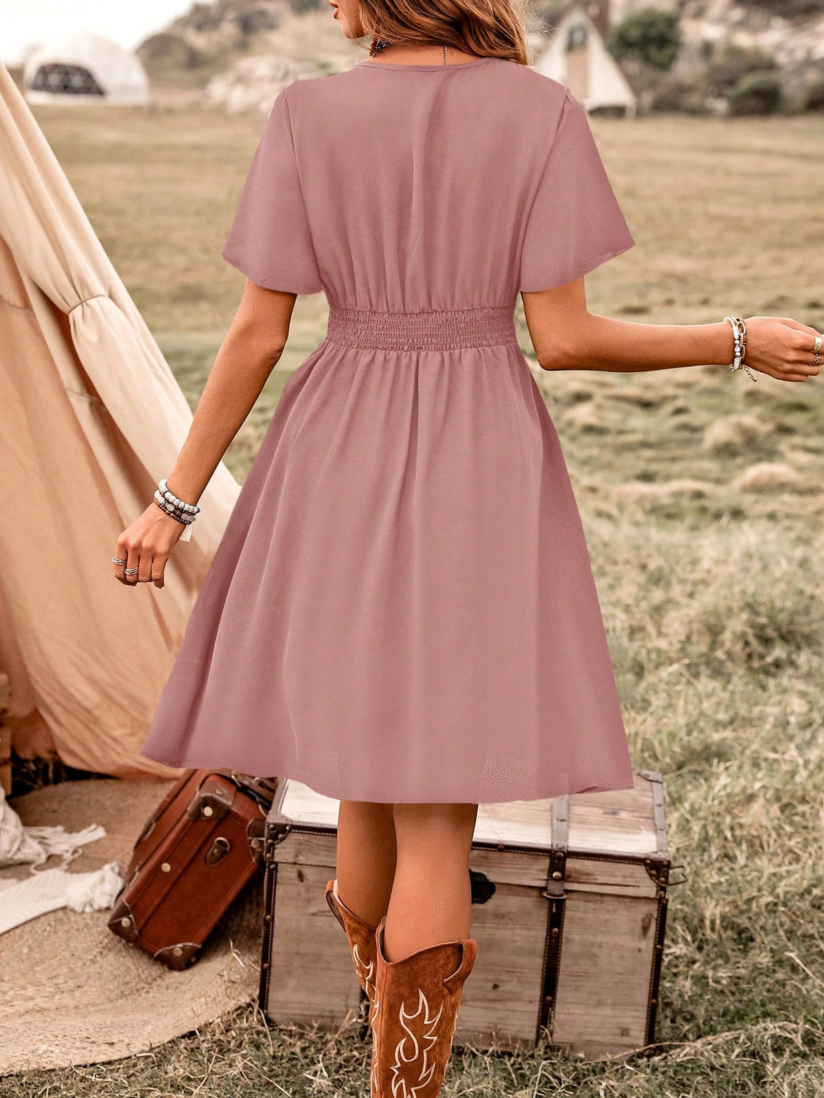 Abito Casual Di Patchwork All'uncinetto