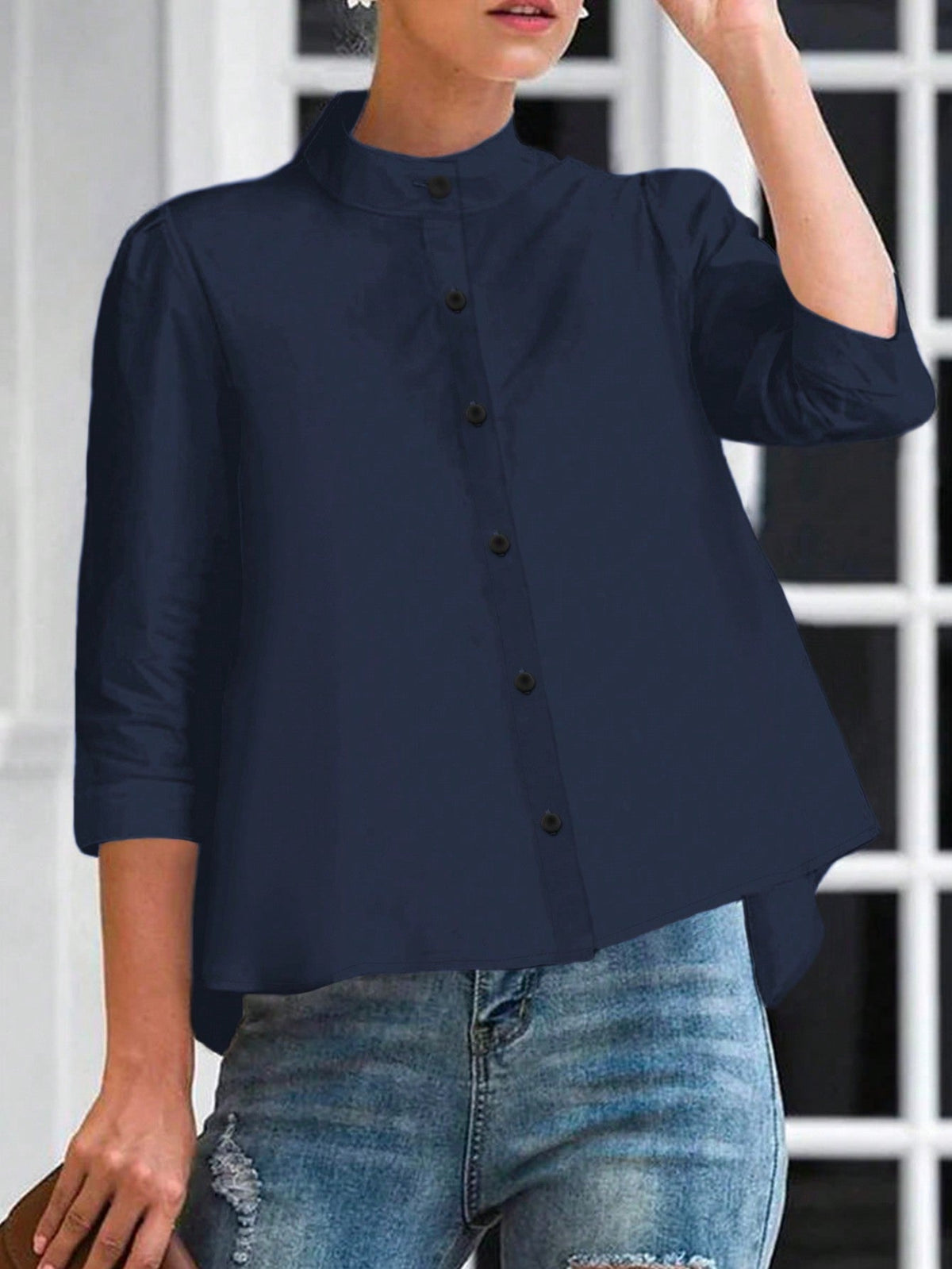 Camicetta Elegante Con Colletto a Stantuffo Per Le Donne Con Colore Solido