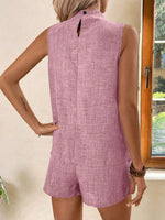 Set Top Senza Maniche E Pantaloncini Con Bordi Arricciati Plissettati