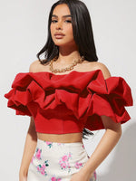 Top Con Orlo A Volant Esagerato In Tinta Unita Con Spalle Scoperte