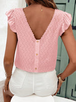 Maglietta a maniche corte estiva con schiena a V e arricciatura sul bordo